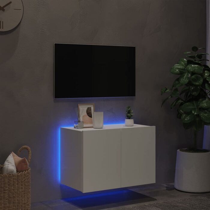 Meuble TV mural avec lumières LED blanc 60x35x41 cm – Image 2