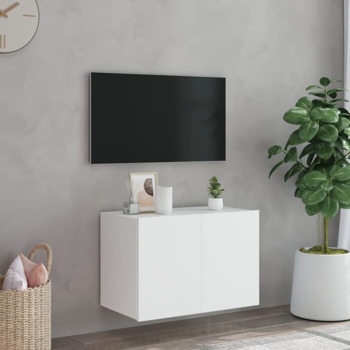 Meuble TV mural avec lumières LED blanc 60x35x41 cm – Image 3