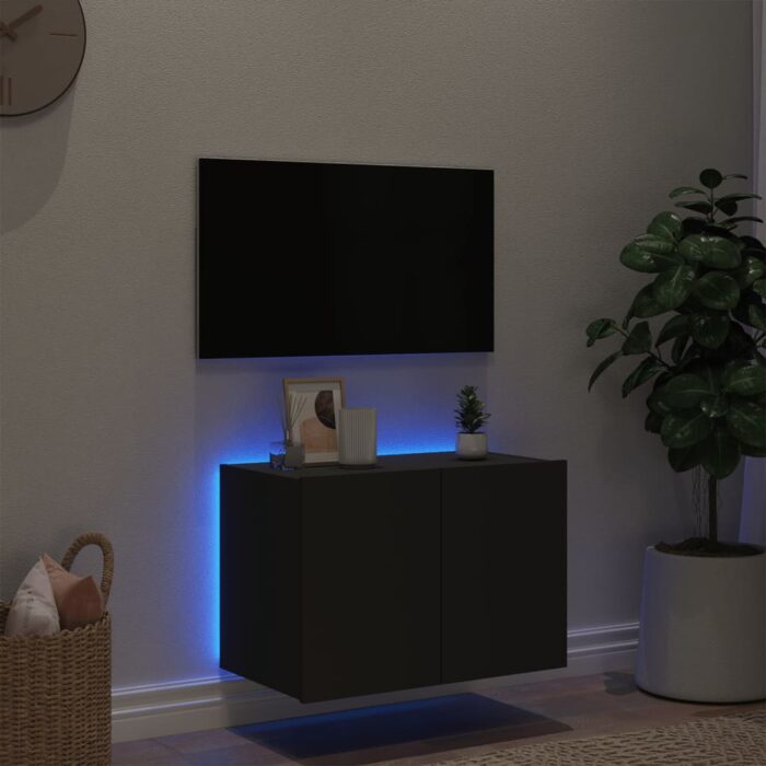 Meuble TV mural avec lumières LED noir 60x35x41 cm – Image 2