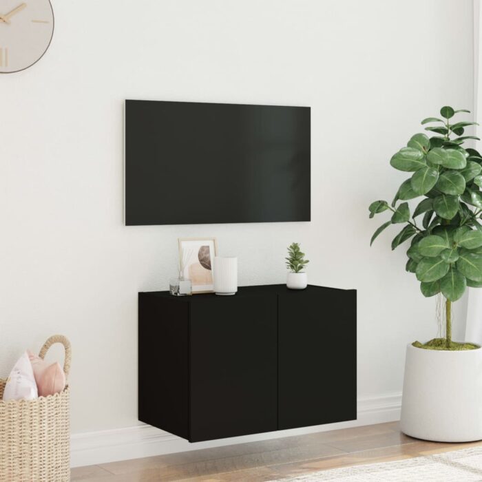 Meuble TV mural avec lumières LED noir 60x35x41 cm – Image 3