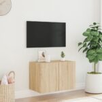 Meuble TV mural avec lumières LED chêne sonoma 60x35x41 cm – Image 3