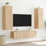 Meuble TV mural avec lumières LED chêne sonoma 60x35x41 cm – Image 4