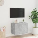 Meuble TV mural avec lumières LED gris béton 60x35x41 cm – Image 2