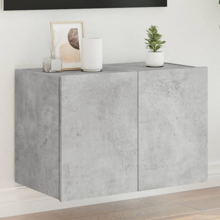 Meuble TV mural avec lumières LED gris béton 60x35x41 cm – Image 1
