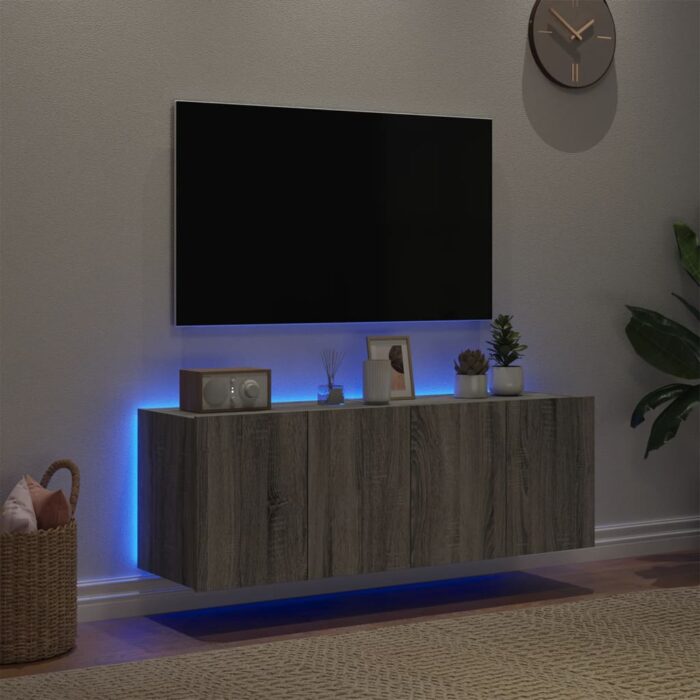 Meubles TV muraux et lumières LED 2pcs sonoma gris 60x35x41 cm – Image 2