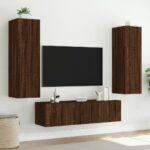 Meubles TV muraux lumières LED 2 pcs chêne marron 60x35x41 cm – Image 3