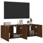 Meubles TV muraux lumières LED 2 pcs chêne marron 60x35x41 cm – Image 4