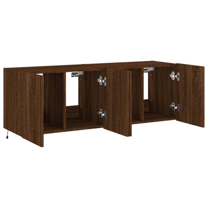 Meubles TV muraux lumières LED 2 pcs chêne marron 60x35x41 cm – Image 5