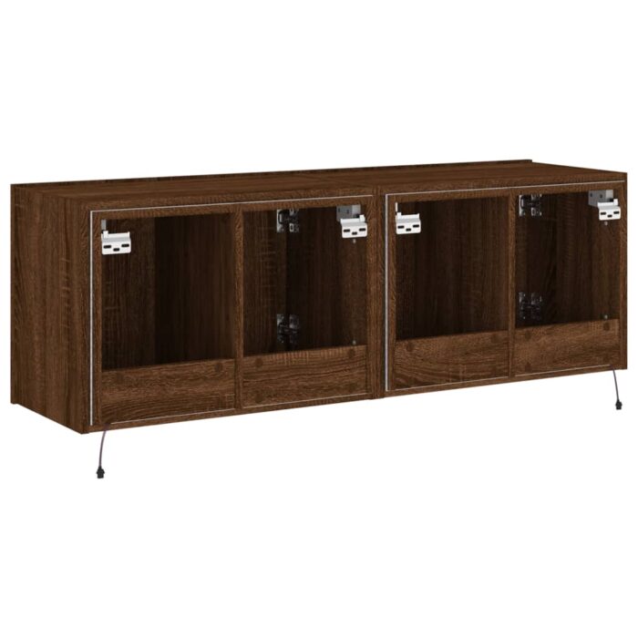Meubles TV muraux lumières LED 2 pcs chêne marron 60x35x41 cm – Image 8