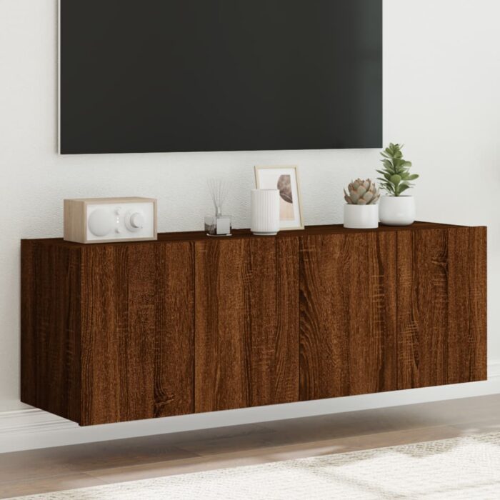 Meubles TV muraux lumières LED 2 pcs chêne marron 60x35x41 cm – Image 1