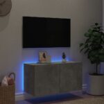 Meuble TV mural avec lumières LED gris béton 80x35x41 cm – Image 2