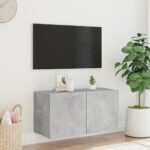 Meuble TV mural avec lumières LED gris béton 80x35x41 cm – Image 3
