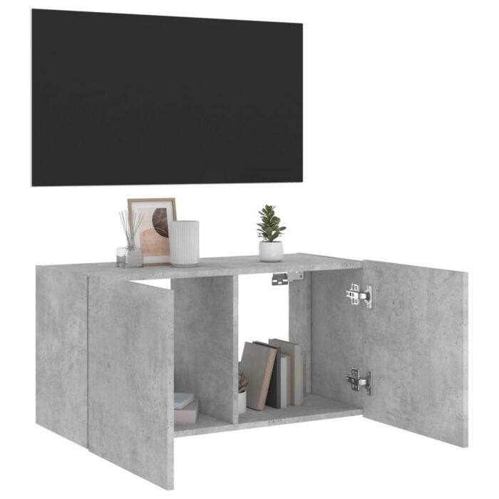 Meuble TV mural avec lumières LED gris béton 80x35x41 cm – Image 5
