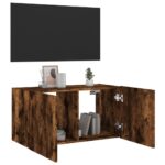 Meuble TV mural avec lumières LED chêne fumé 80x35x41 cm – Image 5