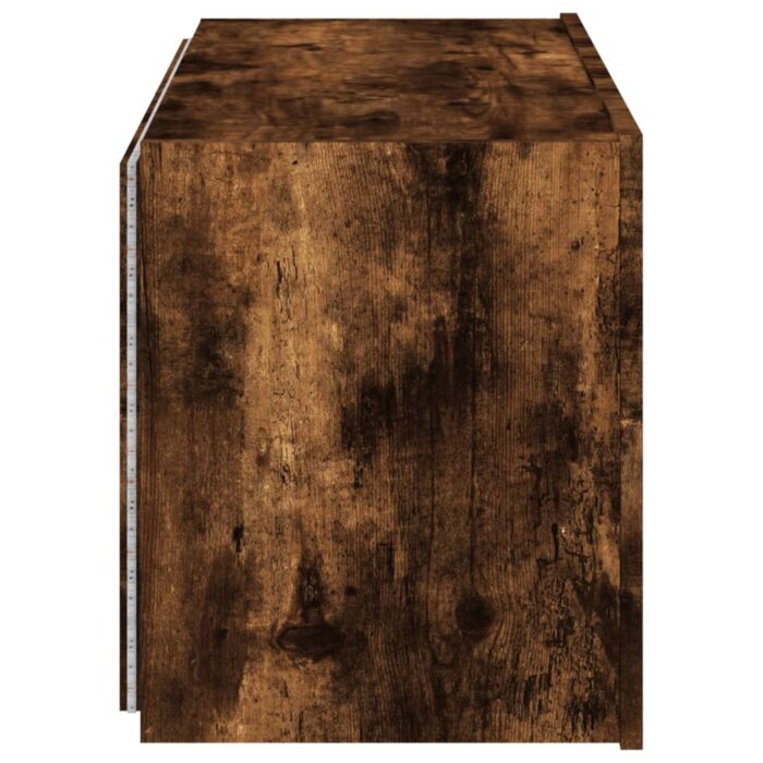 Meuble TV mural avec lumières LED chêne fumé 80x35x41 cm – Image 8