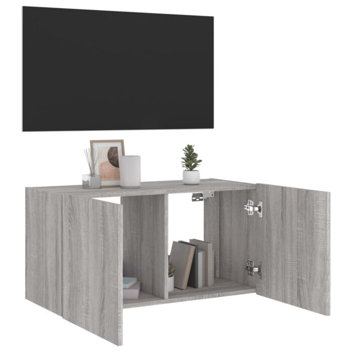 Meuble TV mural avec lumières LED sonoma gris 80x35x41 cm – Image 5
