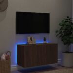 Meuble TV mural avec lumières LED chêne marron 80x35x41 cm – Image 2