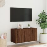 Meuble TV mural avec lumières LED chêne marron 80x35x41 cm – Image 3