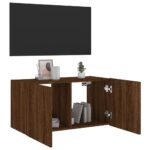 Meuble TV mural avec lumières LED chêne marron 80x35x41 cm – Image 5