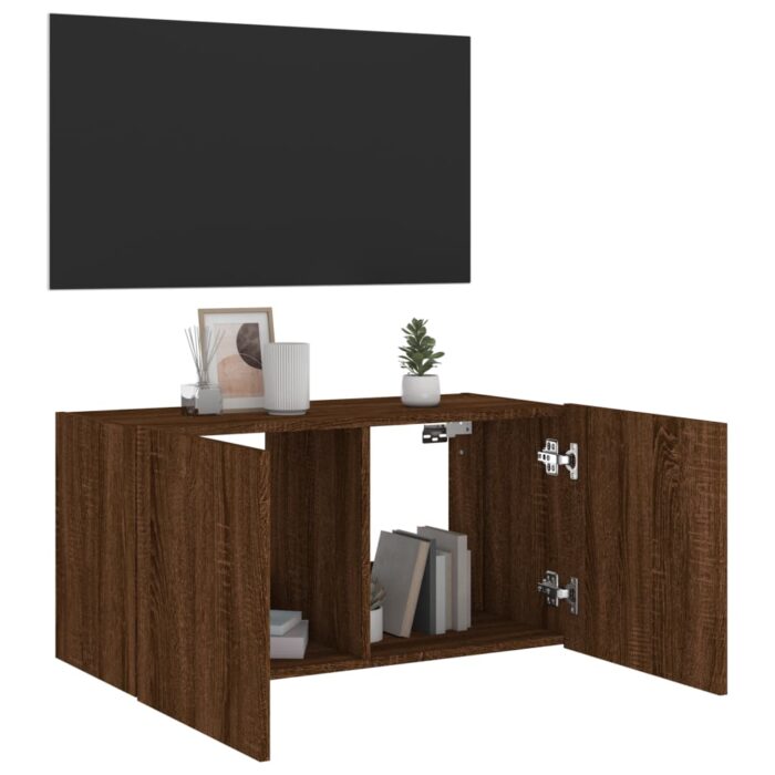 Meuble TV mural avec lumières LED chêne marron 80x35x41 cm – Image 5