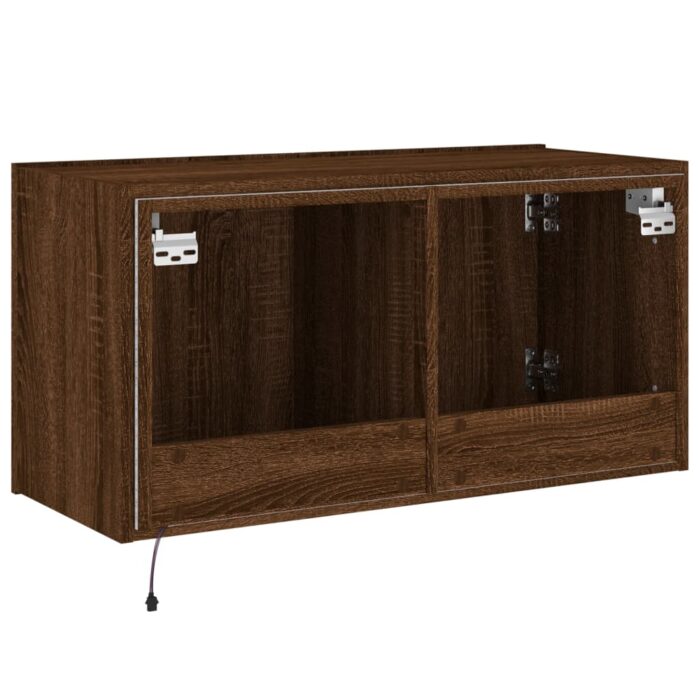 Meuble TV mural avec lumières LED chêne marron 80x35x41 cm – Image 9