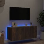 Meuble TV mural avec lumières LED chêne fumé 100x35x41 cm – Image 2