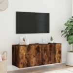 Meuble TV mural avec lumières LED chêne fumé 100x35x41 cm – Image 3