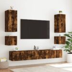Meuble TV mural avec lumières LED chêne fumé 100x35x41 cm – Image 4