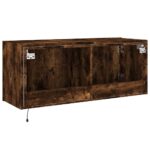 Meuble TV mural avec lumières LED chêne fumé 100x35x41 cm – Image 9
