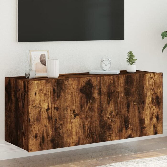 VXL8721012259119_m_en_hd_1.jpg Meuble TV mural avec lumières LED chêne fumé 100x35x41 cm – Image 1