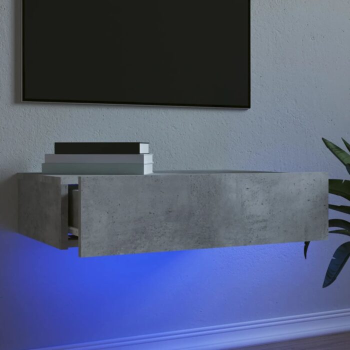 Meuble TV avec éclairage LED gris béton 60x35x15,5 cm – Image 1