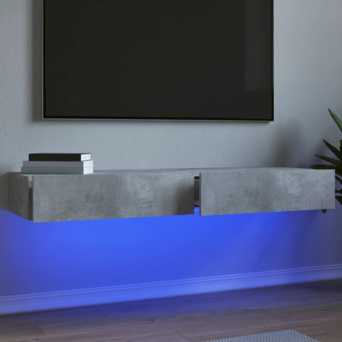 Meubles TV avec lumières LED 2 pcs gris béton 60x35x15,5 cm – Image 1