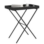 Table à plateau pliable noir 65x40x75 cm résine tressée – Image 2