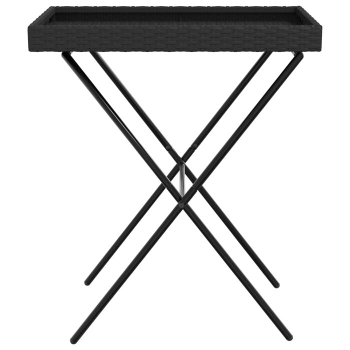 Table à plateau pliable noir 65x40x75 cm résine tressée – Image 3