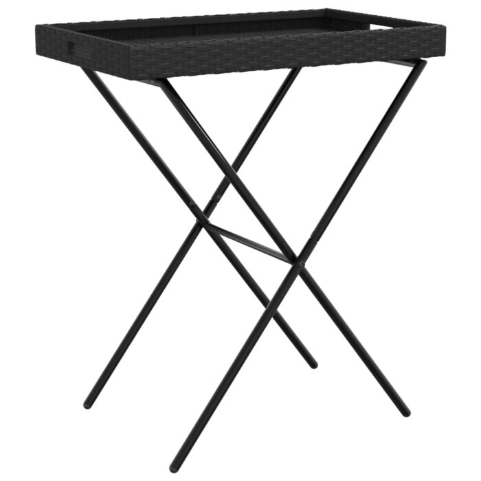 Table à plateau pliable noir 65x40x75 cm résine tressée – Image 5