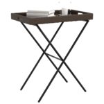 Table à plateau pliable marron 65x40x75 cm résine tressée – Image 2