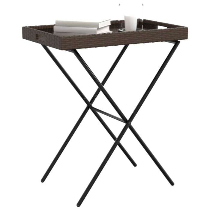 Table à plateau pliable marron 65x40x75 cm résine tressée – Image 2