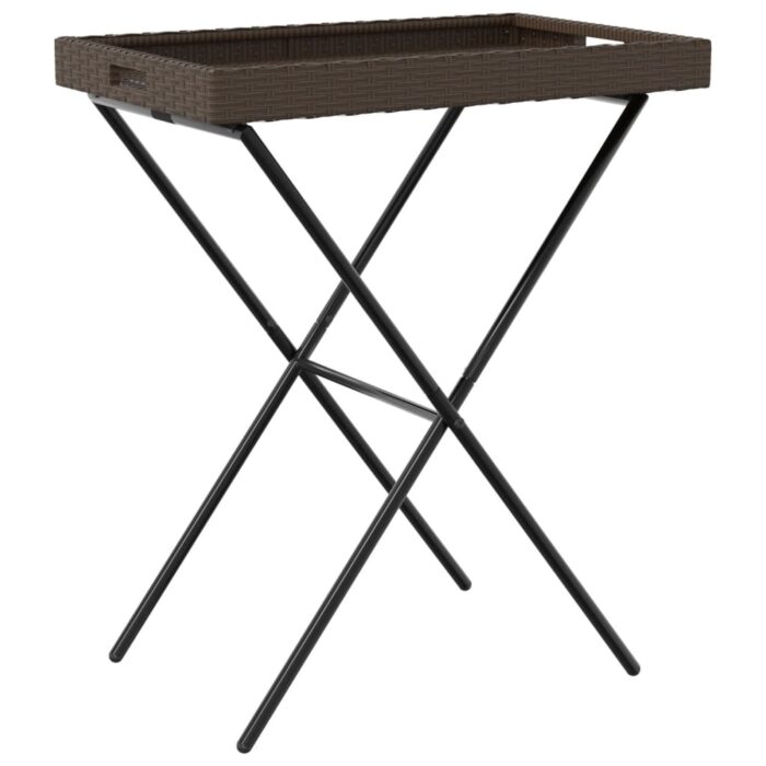 Table à plateau pliable marron 65x40x75 cm résine tressée – Image 5