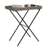 Table à plateau pliable gris 65x40x75 cm résine tressée – Image 2