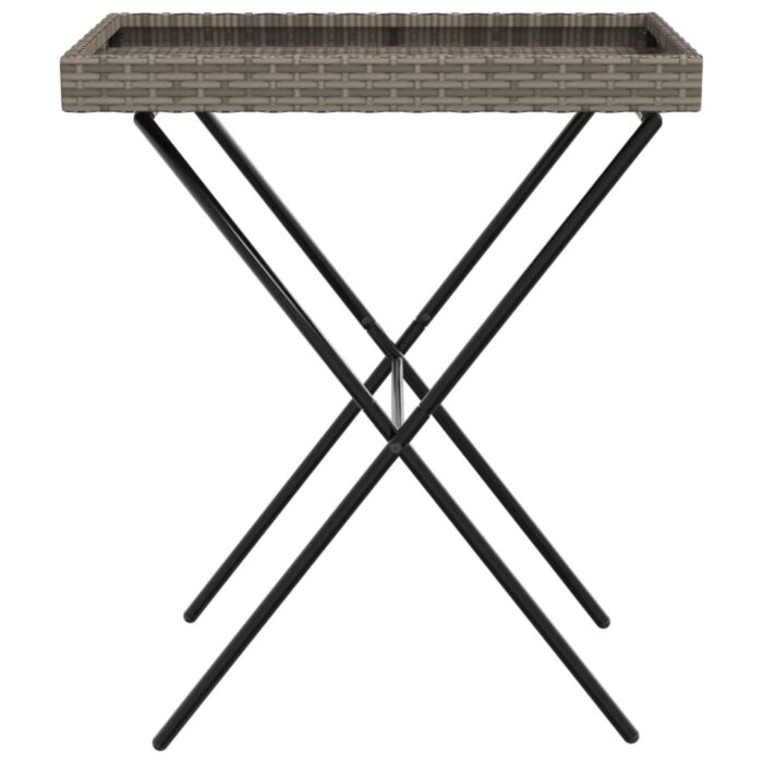 Table à plateau pliable gris 65x40x75 cm résine tressée – Image 3