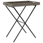 Table à plateau pliable gris 65x40x75 cm résine tressée – Image 5