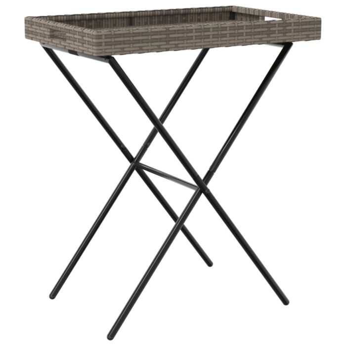 Table à plateau pliable gris 65x40x75 cm résine tressée – Image 5