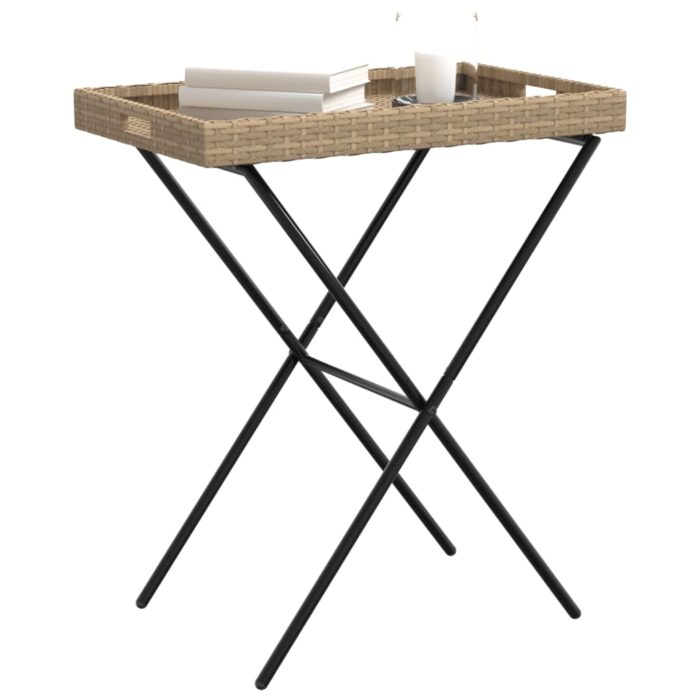 Table à plateau pliable beige 65x40x75 cm résine tressée – Image 2