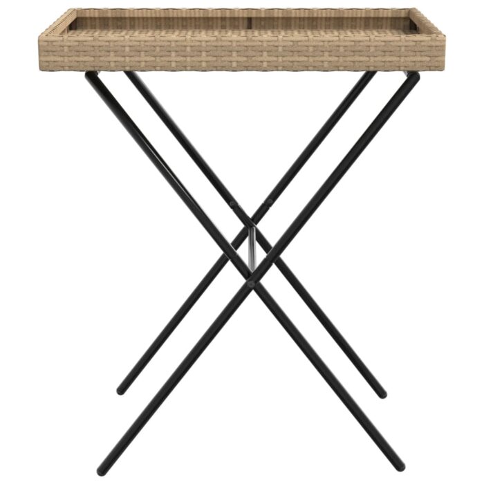 Table à plateau pliable beige 65x40x75 cm résine tressée – Image 3