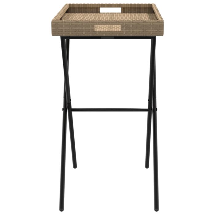 Table à plateau pliable beige 65x40x75 cm résine tressée – Image 4