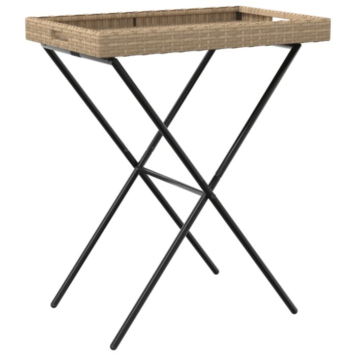 Table à plateau pliable beige 65x40x75 cm résine tressée – Image 5