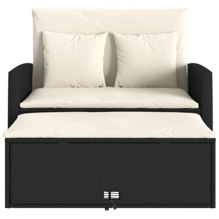 Canapé de jardin avec coussins 2 places noir résine tressée – Image 4