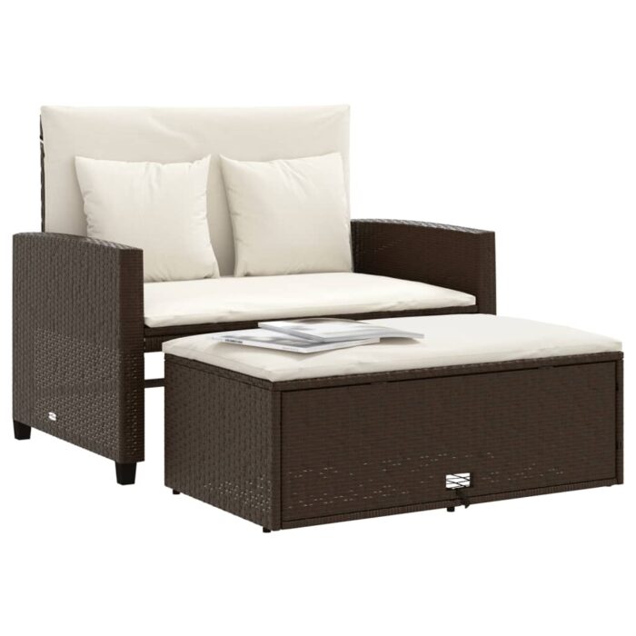 Canapé de jardin avec coussins 2 places marron résine tressée – Image 2