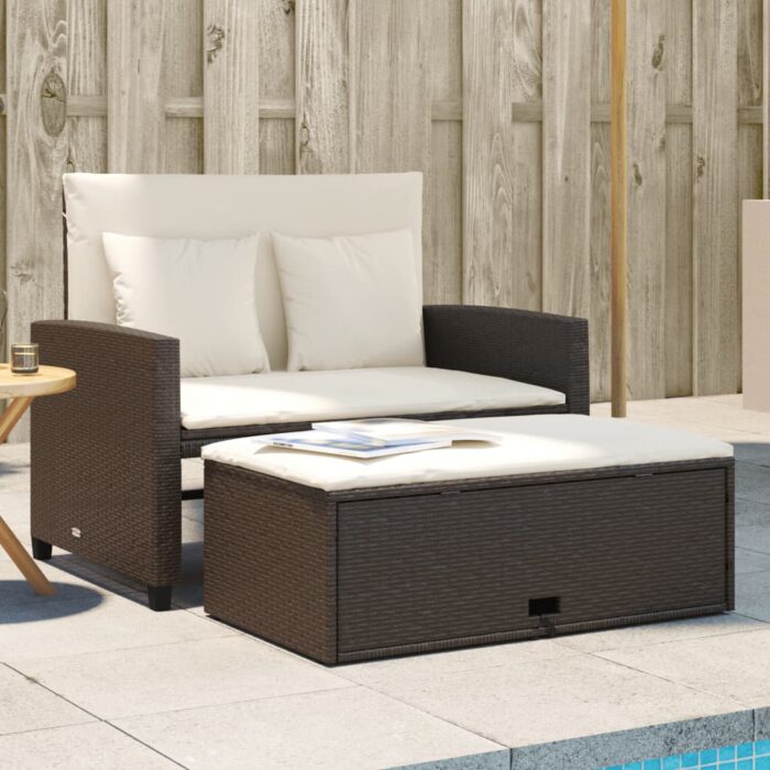 Canapé de jardin avec coussins 2 places marron résine tressée – Image 1