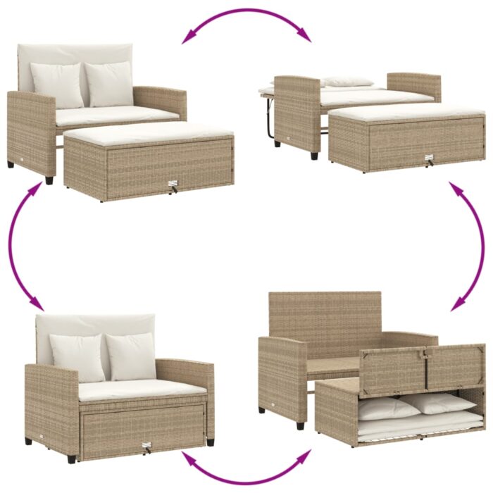 Canapé de jardin avec coussins 2 places beige résine tressée – Image 3